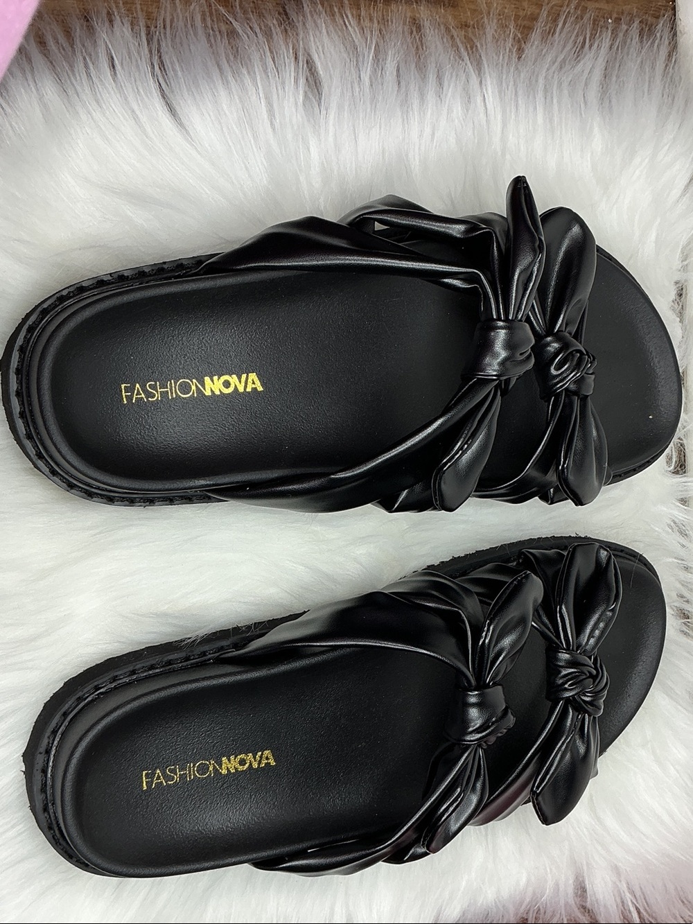 Black Knotted Slide Sandals